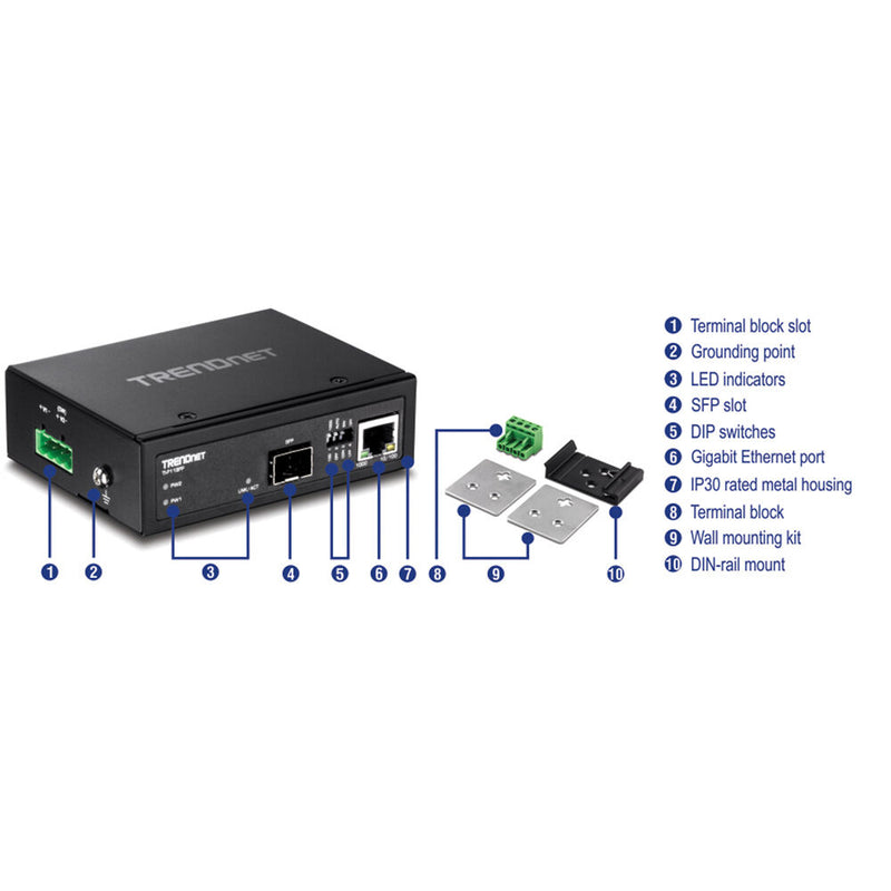 TRENDnet Hardened Industrial 100/1000Base-T to SFP Media Converter