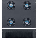 Lowell Manufacturing 3 RU Rack Top Brush Panel with 9 RU Fan Panel with Four 4" Fans