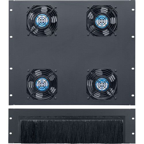 Lowell Manufacturing 3 RU Rack Top Brush Panel with 9 RU Fan Panel with Four 4" Fans