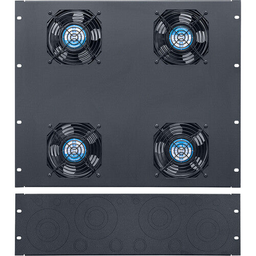 Lowell Manufacturing 3 RU Rack Top Knockout Panel with 9 RU Fan Panel with Four 4" Fans