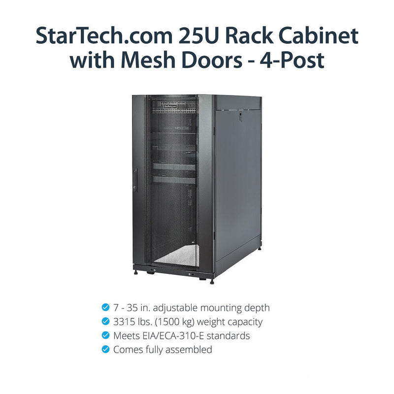 StarTech 4-Post Lockable 19" Server Rack Cabinet for Computer / AV / IT Equipment, Office / Home Network (Black, 25 RU)