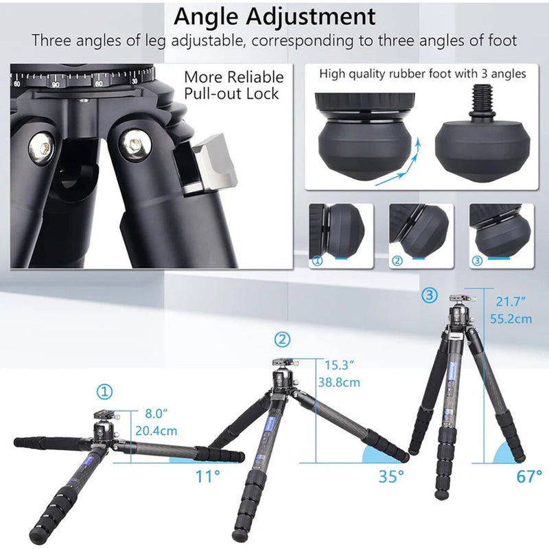 ARTCISE CS901C Compact Carbon Fiber Tripod with Low-Profile Head and Magic Arm