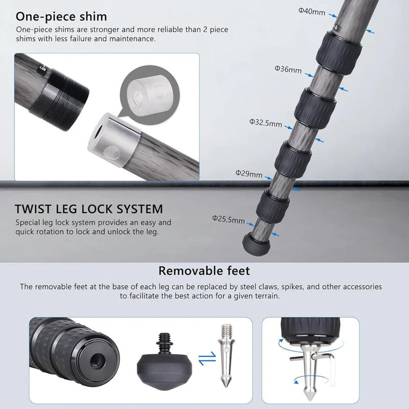 ARTCISE CS901C Compact Carbon Fiber Tripod with Low-Profile Head and Magic Arm