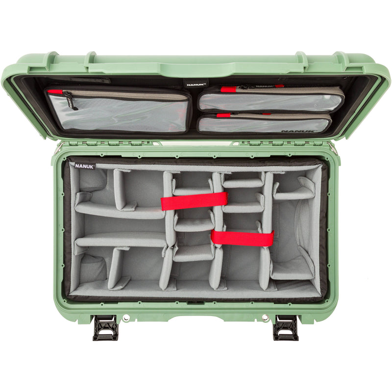 Nanuk 935 Wheeled Waterproof Hard Case Pro Photo/Video Kit with Padded Dividers & Lid Organizer (Sage, 28.5L)