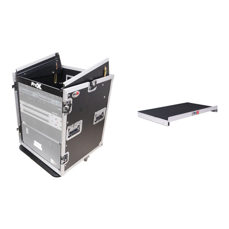 ProX Vertical Rack Mount Flight Case with Slant-Top Mixer Rack and Laptop Shelf (24 RU)