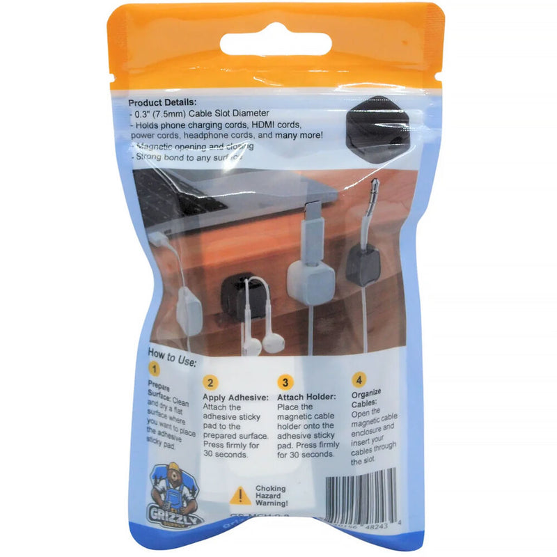 Grizzly Supply Magnetic Cable Clips (White, 8-Pack)