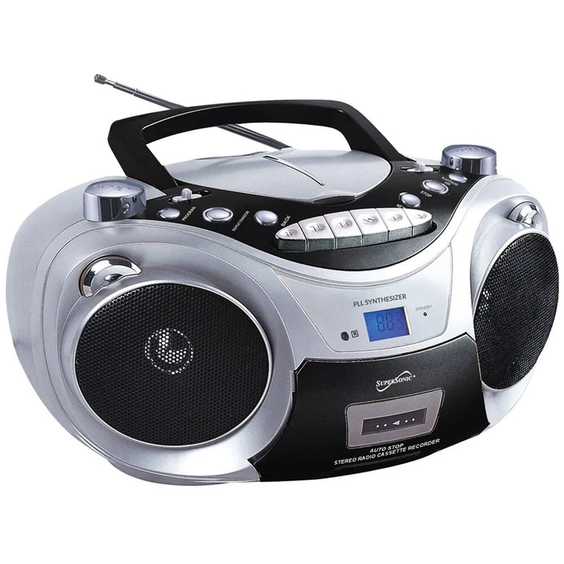 Supersonic SC-739BT Portable Bluetooth CD/Cassette Audio System (Silver)