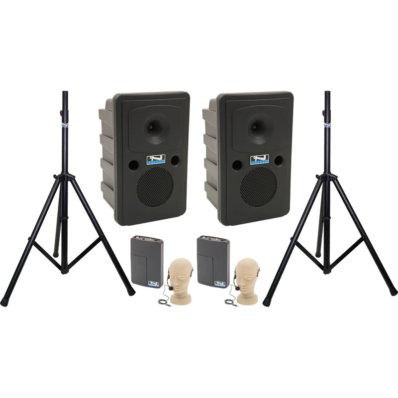 Anchor Audio Go Getter 2 Air X2 with 2 Wireless Belt Pack Transmitters, 2 Headband Mics, and 2 Speaker Stands