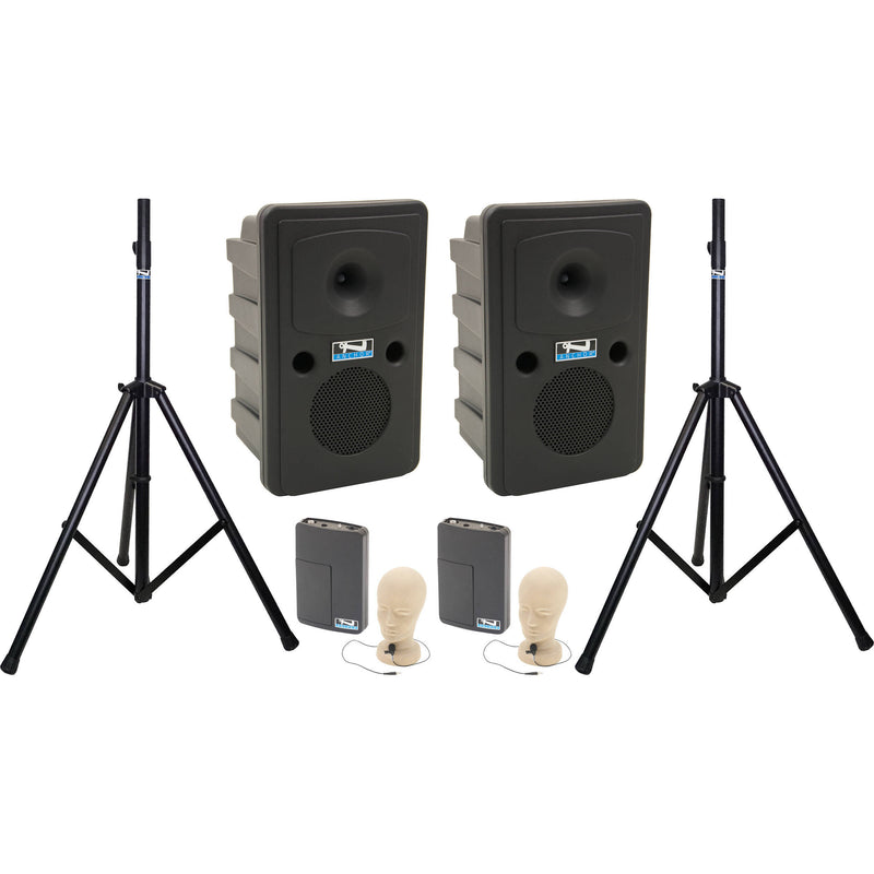 Anchor Audio Go Getter 2 Air X2 with 2 Wireless Belt Pack Transmitters, 2 Lavalier Mics, and 2 Speaker Stands