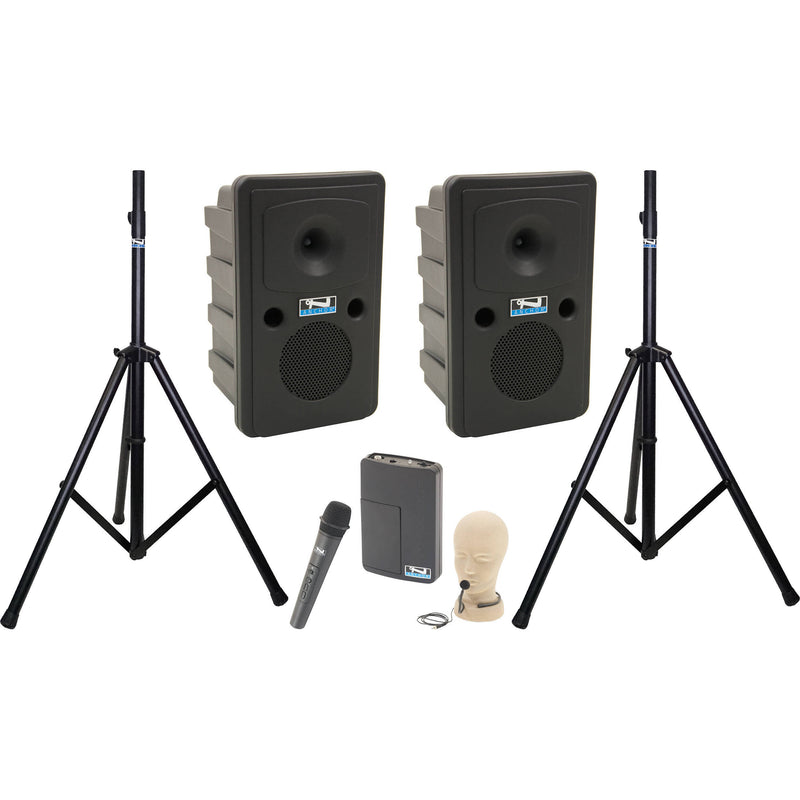 Anchor Audio Go Getter 2 Air X2 with Wireless Handheld Mic, Wireless Belt Pack Transmitter, Collar Mic, and 2 Speaker Stands