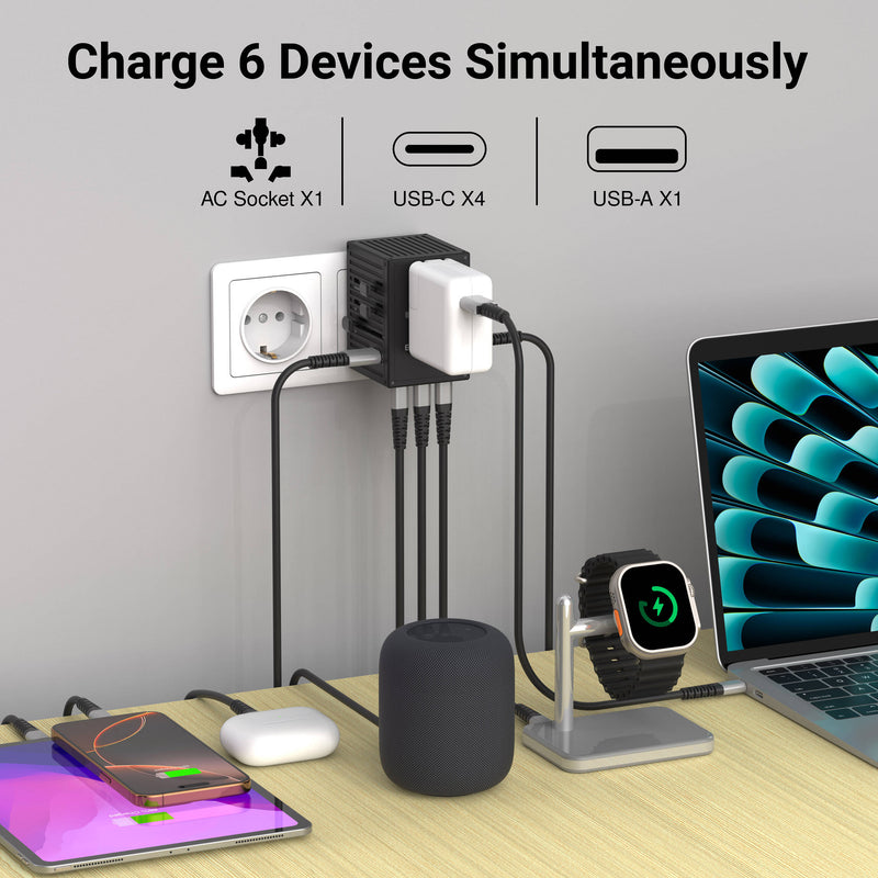 EZQuest WorldTravel 65W GaN 5-Port Wall Charger (Black)