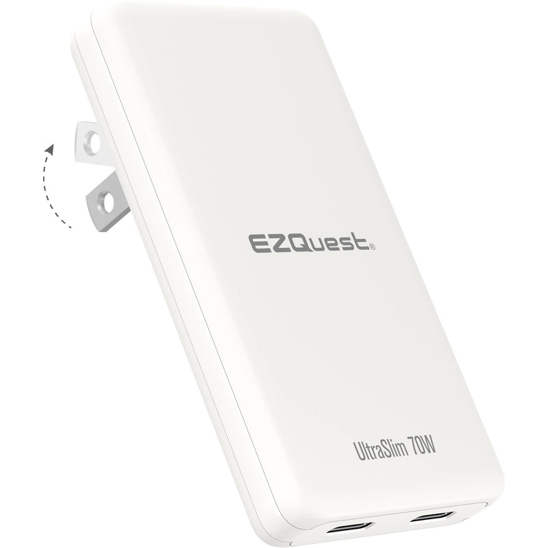 EZQuest UltraSlim 70W GaN II Dual USB-C PD Wall Charger (White)