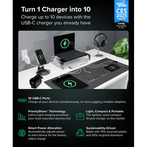 Plugable PS-10CC USB-C Power Delivery 10-Port Priority Charger