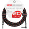 Gator Backline Series 1/4" Straight to 1/4" Right-Angle Braided Instrument Cable (Black/Red, 20')