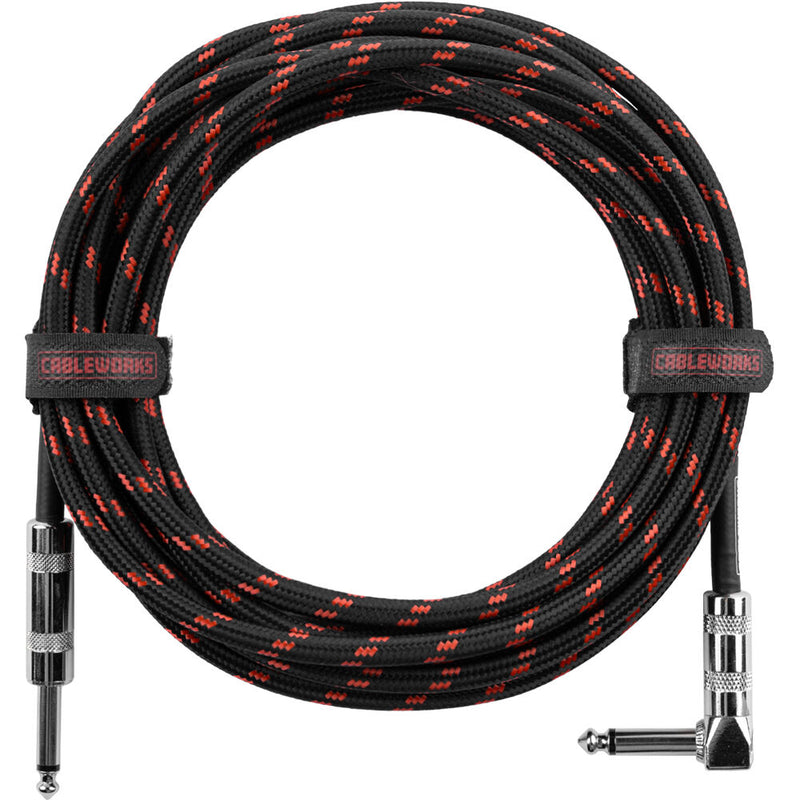 Gator Backline Series 1/4" Straight to 1/4" Right-Angle Braided Instrument Cable (Black/Red, 20')