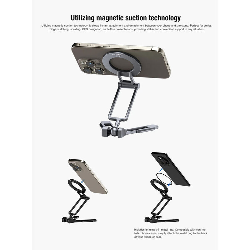 Leofoto PS-5 Magnetic Folding Phone Stand with Arca-Compatible Dovetail (Silver)