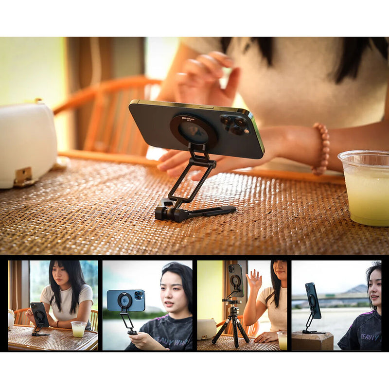 Leofoto PS-5 Magnetic Folding Phone Stand with Arca-Compatible Dovetail (Silver)