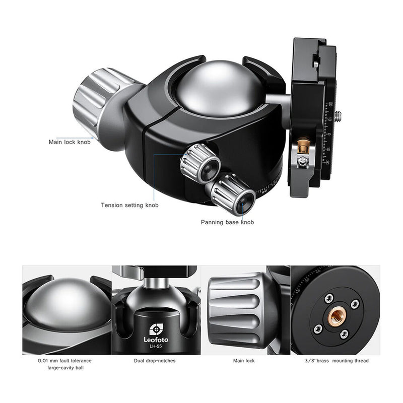 Leofoto LN-364C Heavy Duty Carbon Fiber Tripod with LH-55LR Ball Head and 75mm Bowl Adapter
