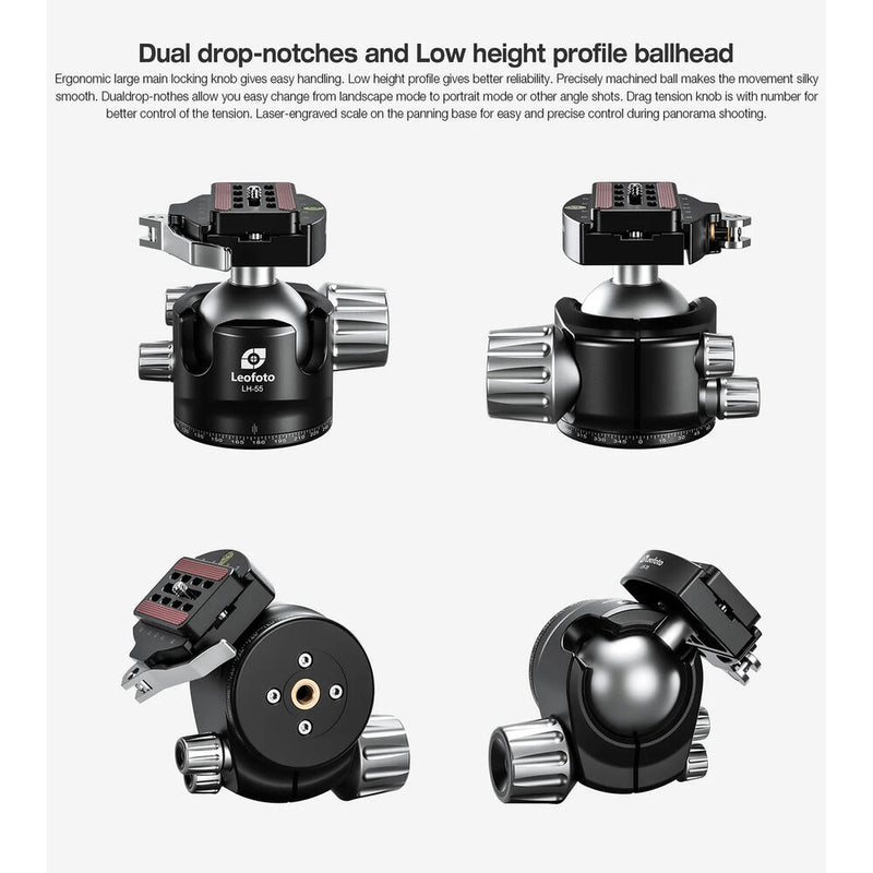 Leofoto LN-364C Heavy Duty Carbon Fiber Tripod with LH-55LR Ball Head and 75mm Bowl Adapter