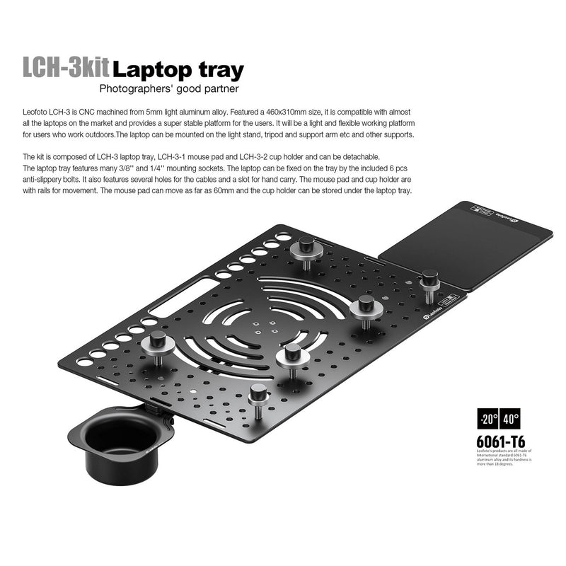 Leofoto Ultimate Laptop Tray Kit with Mouse Pad and Cup Holder