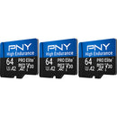 PNY 64GB PRO Elite High Endurance microSDXC Memory Card with SD Adapter (3-Pack)