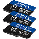 PNY 64GB PRO Elite High Endurance microSDXC Memory Card with SD Adapter (3-Pack)