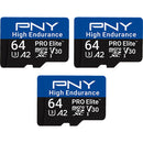 PNY 64GB PRO Elite High Endurance microSDXC Memory Card with SD Adapter (3-Pack)