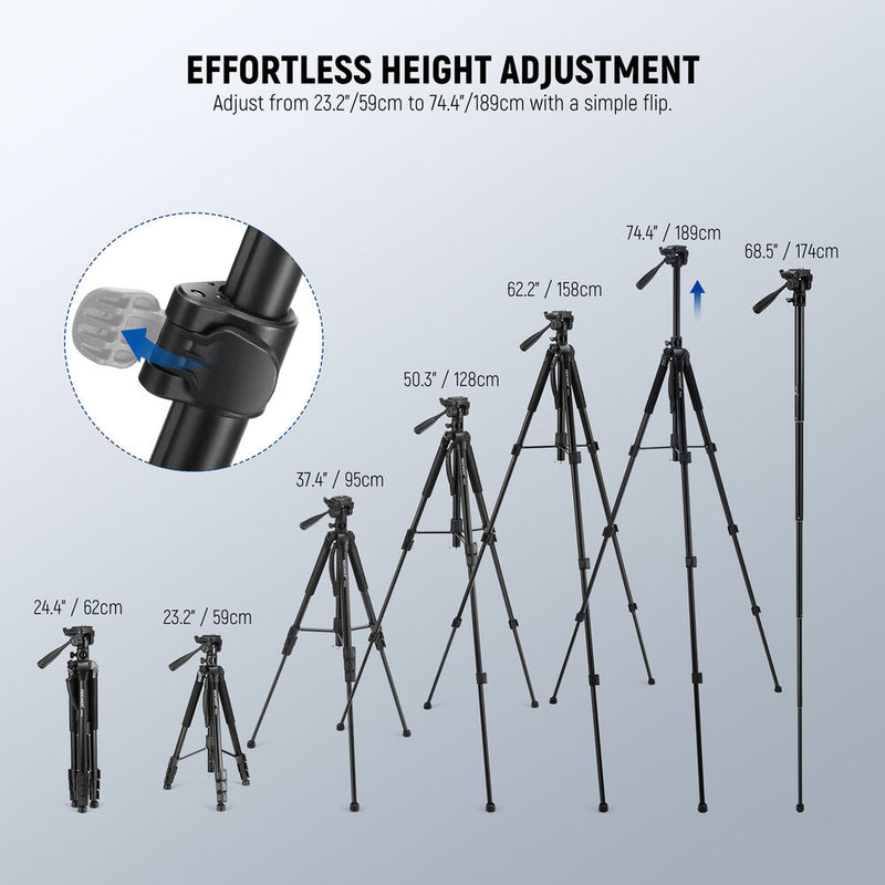 Neewer TP05 Video Tripod Monopod with Pan Head (74.4")