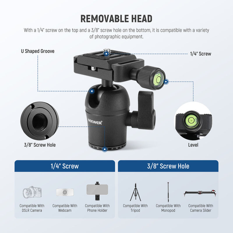Neewer TP09 Carbon Fiber Desktop Mini Tripod with 360-Degree Ball Head (20")