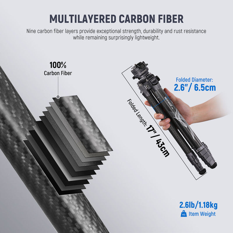 Neewer LT32 Carbon Fiber Travel Tripod with Quick Leveling Base Ball Head