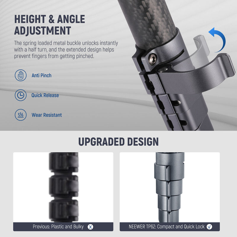 Neewer LT32 Carbon Fiber Travel Tripod with Quick Leveling Base Ball Head