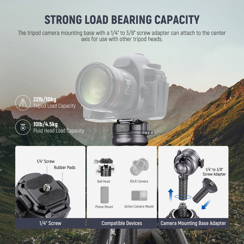 Neewer LT32 Carbon Fiber Travel Tripod with Quick Leveling Base Ball Head