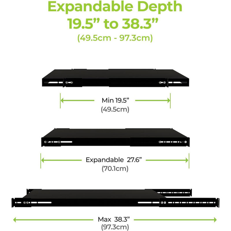 IOGEAR Heavy Duty Adjustable Depth Fixed Rack Shelf (1 RU, 19.5 to 27.6")