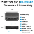 Optoma Technology ML1080UST Photon Go 650-Lumen Full HD Ultra-Short Throw Laser DLP Smart Portable Projector