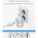 Tessan European Travel Plug Adapter with 4 Outlets & 3 USB Ports