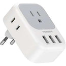 Tessan European Travel Plug Adapter with 4 Outlets & 3 USB Ports