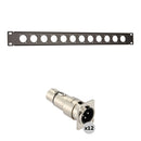 Auray RPPM12-1U Rack Panel for 12 Panel-Mount Connectors Kit with XLR Male-to-Female Feedthrough Adapters (1 RU)