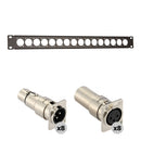 Auray RPPM16-1U Rack Panel for 16 Panel-Mount Connectors Kit with XLR Feedthrough Adapters (1 RU)