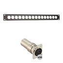 Auray RPPM16-1U Rack Panel for 16 Panel-Mount Connectors Kit with XLR Female-to-Male Feedthrough Adapters (1 RU)