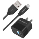 ChargeWorx USB-C and USB-A Wall Charger with Cable (Black, 6')