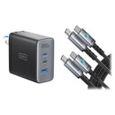 INIU Leopard 100W GaN 3-Port USB Wall Charger with Two USB-C Cables Kit (6.6')