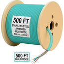 nanoFIBER 6-Strand Steel Armor OM3 Multimode Indoor/Outdoor Plenum Fiber Cable (Aqua, 500')
