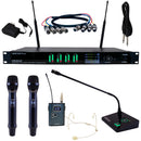 VocoPro UTD-QUAD-WORSHIP 4-Channel Wireless System with 1 Headset, 1 Gooseneck & 2 Handheld Microphones (500 MHz)