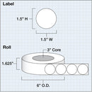 Primera Premium Gloss 1.5" Diameter Circle Paper Labels (1700 per Roll, 3" Core)