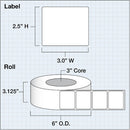 Primera 2.5 x 3" Premium Gloss Paper Labels (1050 per Roll, 3" Core)