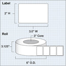 Primera 3 x 2" Premium Matte Paper Labels (1250 per Roll, 3" Core)