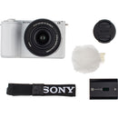Sony ZV-E10 II Mirrorless Camera with 16-50mm f/3.5-5.6 Lens and Mini Flash Kit (White)