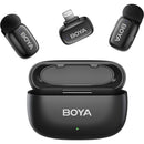 BOYA mini 2 2-Person Wireless Microphone System with One Receiver with Lightning Connector (Black, with Charging Case)
