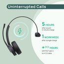 Yealink BH70 Mono Wireless Bluetooth Headset for Microsoft Teams with USB-C/A Adapter