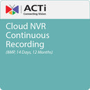 ACTi Cloud NVR Continuous Recording (8MP, 14 Days, 12 Months)